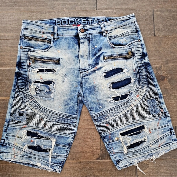 Rockstar Distressed Men's Paint Splattered Denim Shorts Sz 38 - Picture 3 of 6
